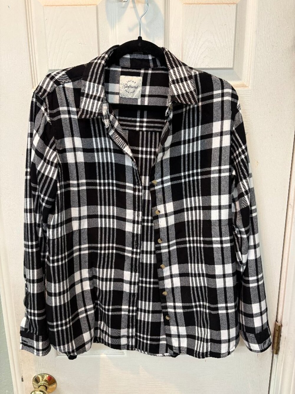 Jachs Girlfriend Black White Plaid Flannel Button Down Shirt Size Medium
